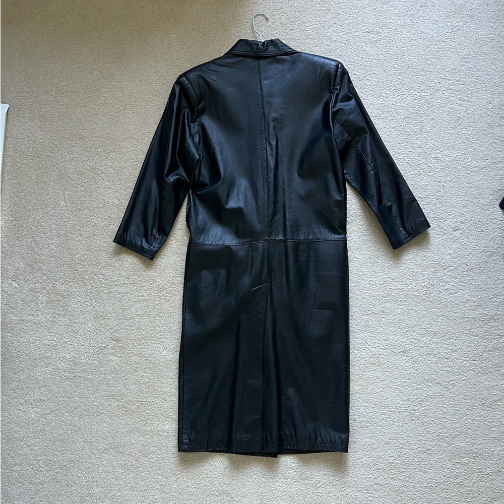 Vintage Black Leather Long Coat - Picture 2 of 10